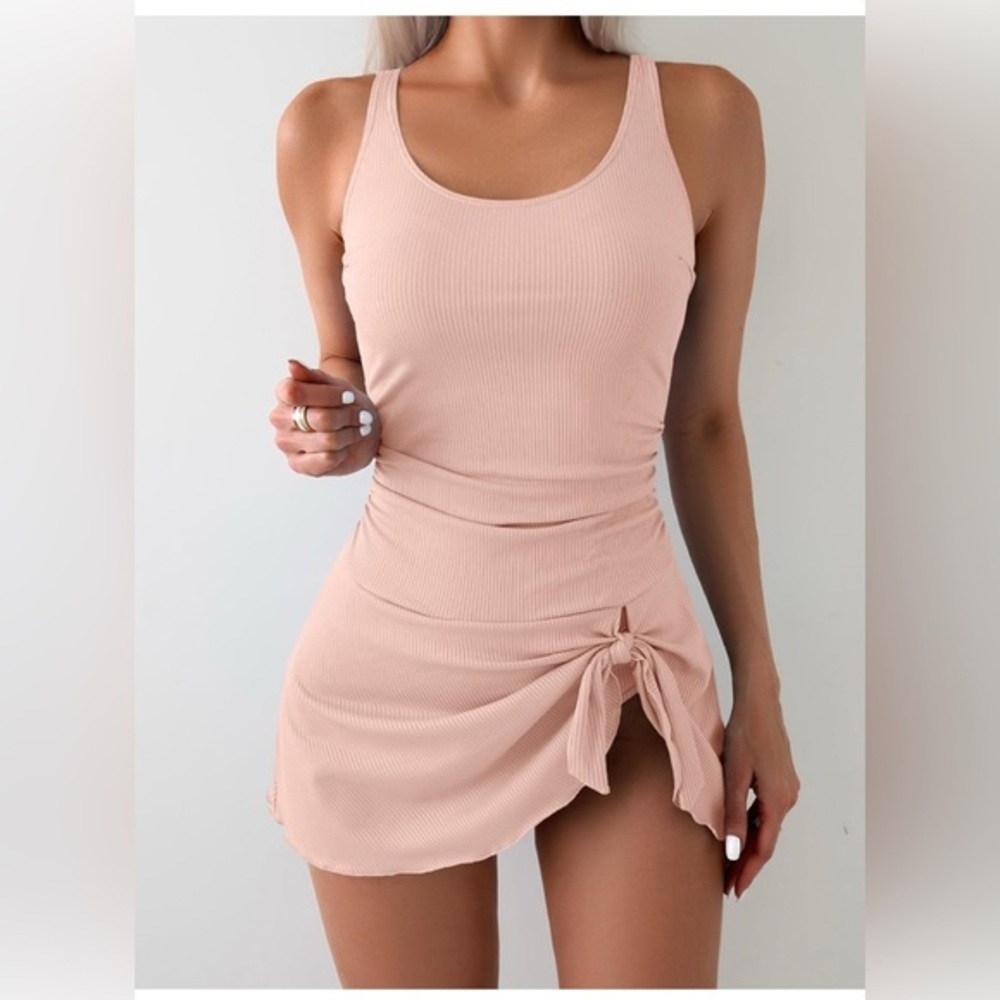 AIDONGER Women's Ribbed Swimdres One Piece Tummy Control Swim Skirt Bathing M